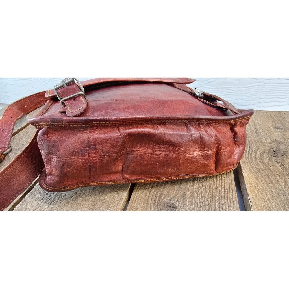 London Leather Messenger Bag Brown Crossbody Satchel Distressed Vintage Style